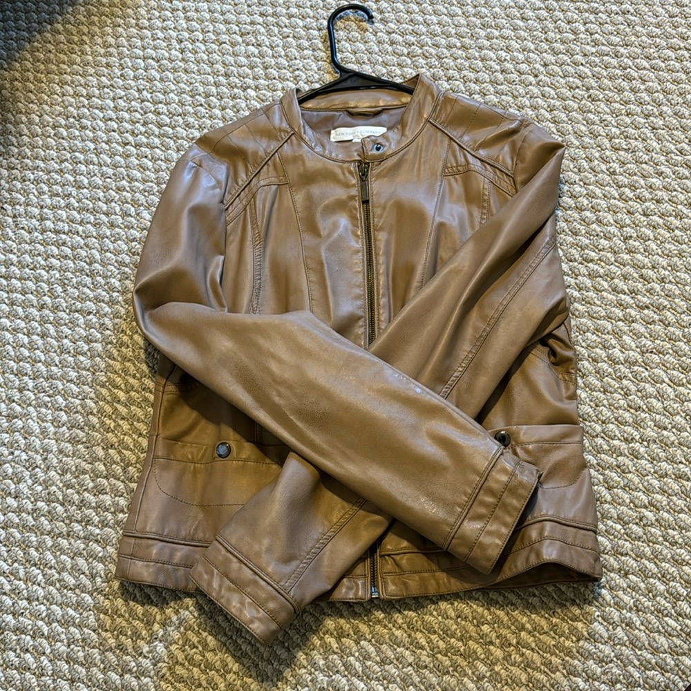 Camel Color Faux Leather Moto Jacket Womens Large